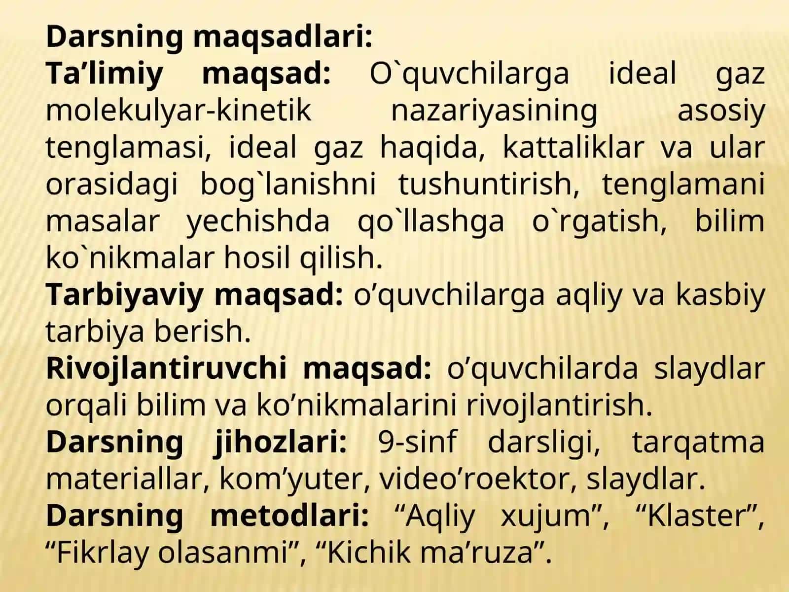 Ideal gaz molekulyar-kinetik nazariyasining asosiy tenglamasi 2