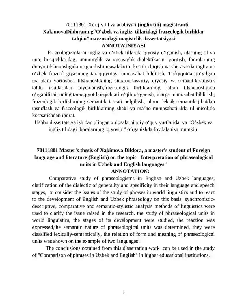 O'ZBEK VA INGLIZ TILLARIDAGI FRAZEOLOGIK BIRLIKLAR TALQINI 2
