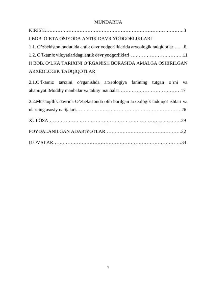 OʻLKA TARIXINI O‘RGANISH BORASIDA AMALGA OSHIRILGAN ARXEOLOGIK TADQIQOTLAR 2