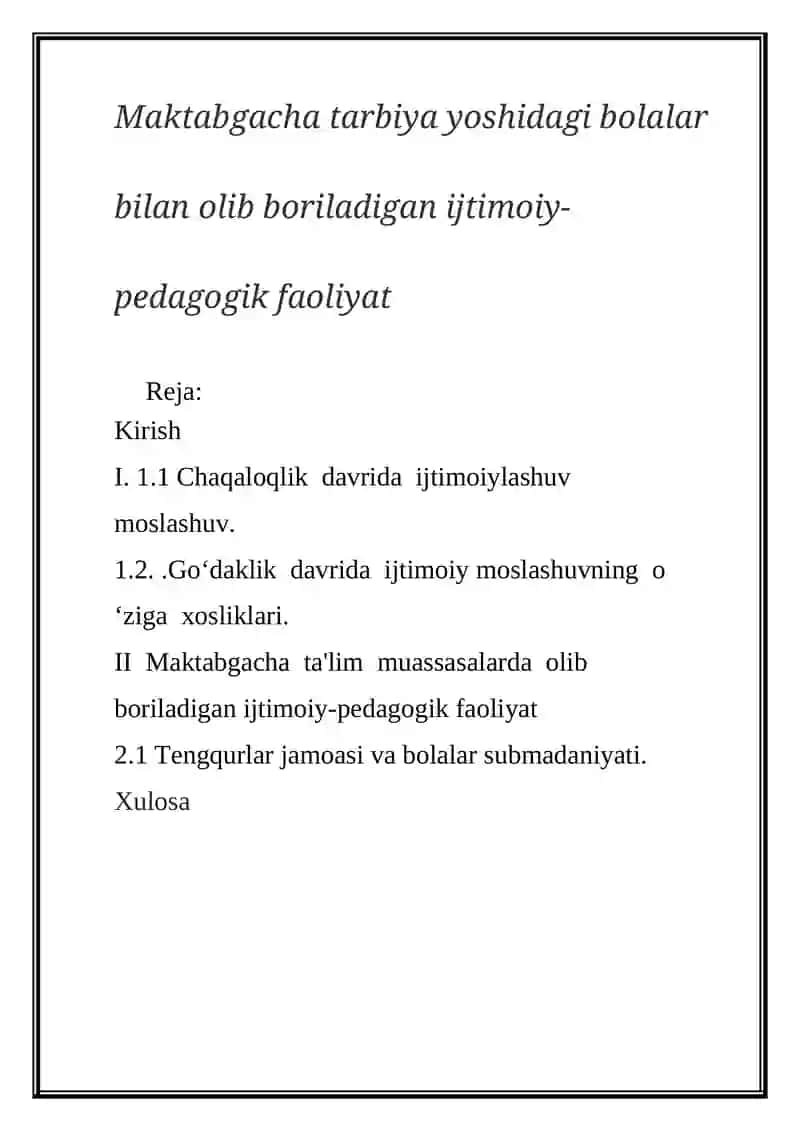 Maktabgacha tarbiya yoshidagi bolalar bilan olib boriladigan ijtimoiy-pedagogik faoliyat 2