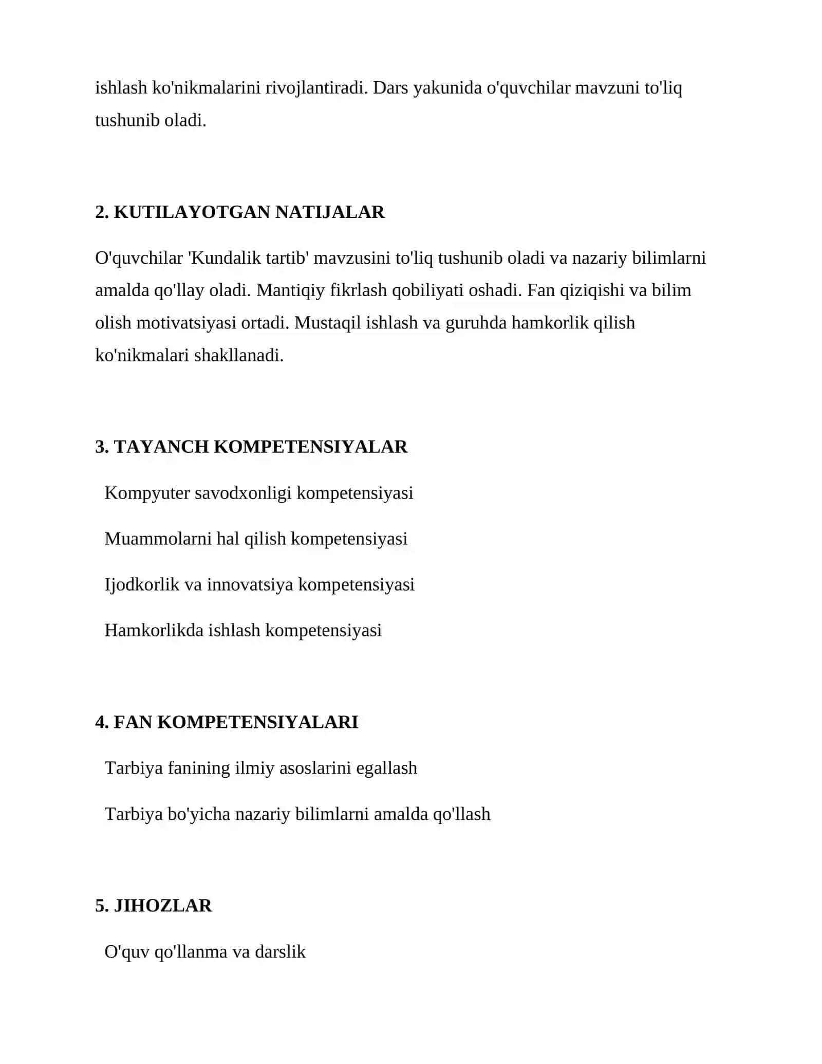 Kundalik tartib 2