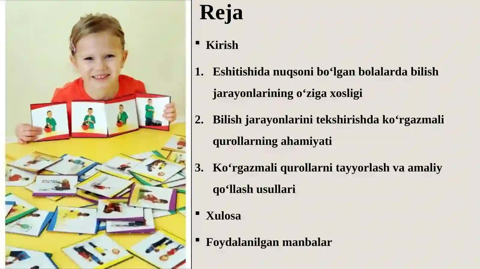 Eshitishida nuqsoni bo‘lgan bolalarni bilish jarayonlarini tekshirish bo‘yicha Ko‘rgazmali qurollarni tayyorlash 2