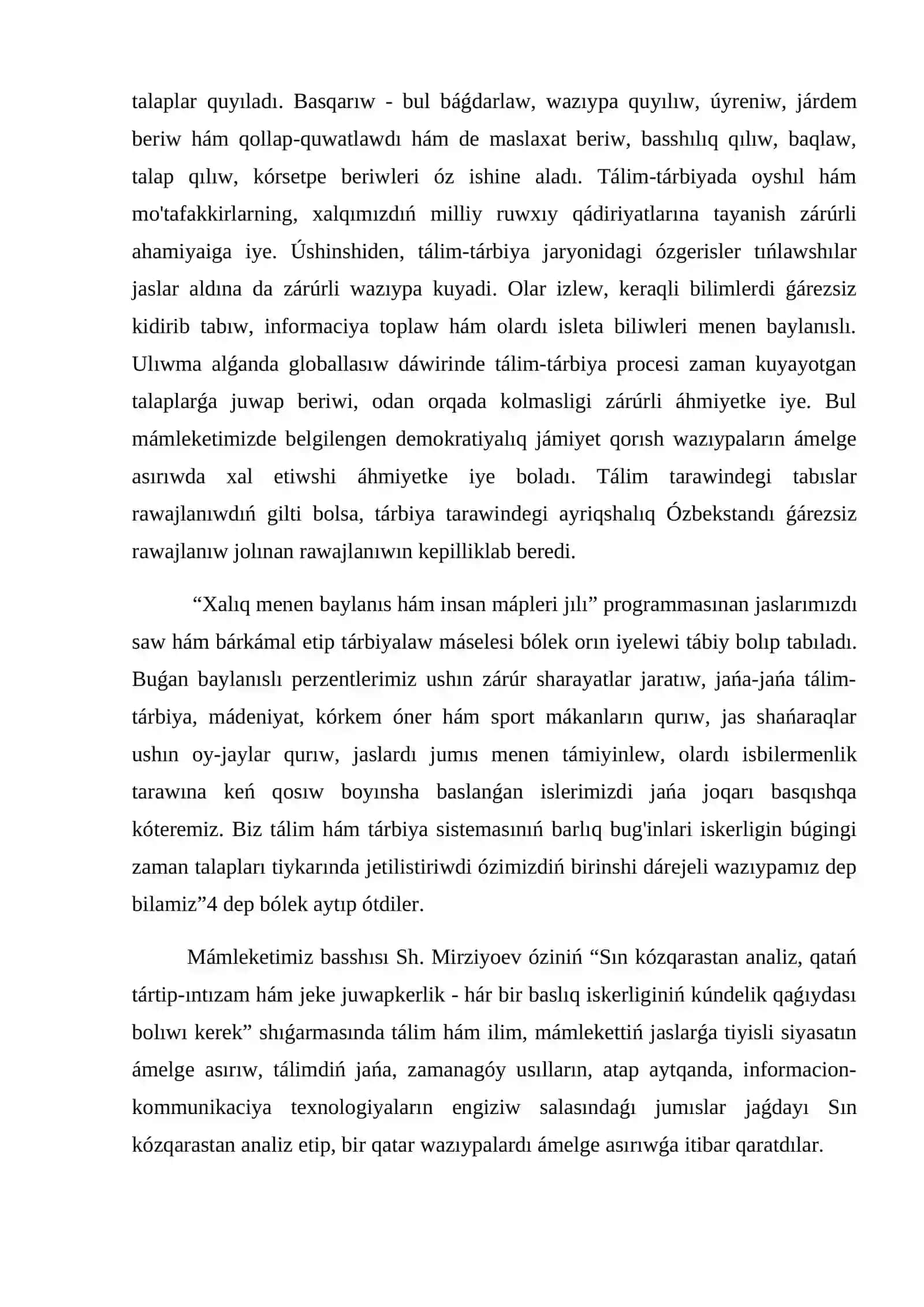 Bilimlendiriw tarawı daǵı reformalar, modernizaciyalaw hám integraciyalaw processleri 2