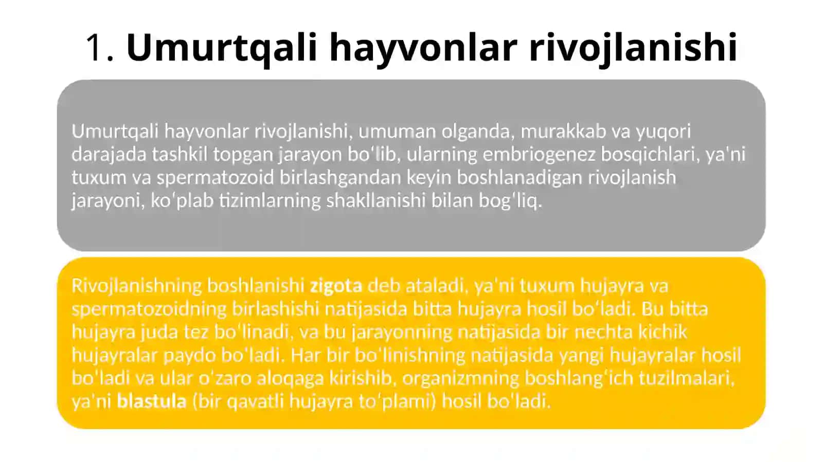 Umurtqali va Umurtqasiz Hayvonlarni Rivojlanish 2
