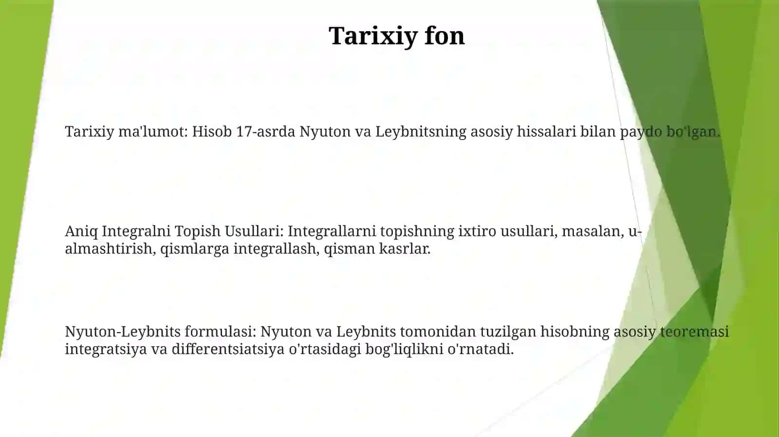 Aniq Integralni Topish Usullari.Nyuton-LeybnitsFormulasi 2