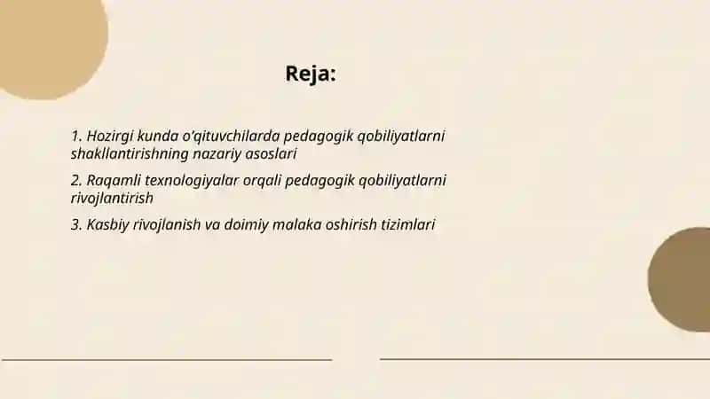 Hozirgi kunda òqituvchilar pedagogik qobilyatini shakllantirish qobiliyatlari Òktamova Dilnoza 2