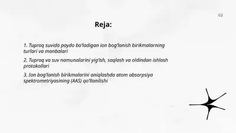 Tuproq suvining ifloslanishidan ion boglanish birikmalarini aniqlab ulardan tozalash goyasini ishlab chiqarish 2