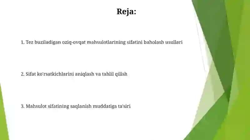 Tez buziluvchi ovqat mahsulotlarining toʻla sifatligini baxolash 2