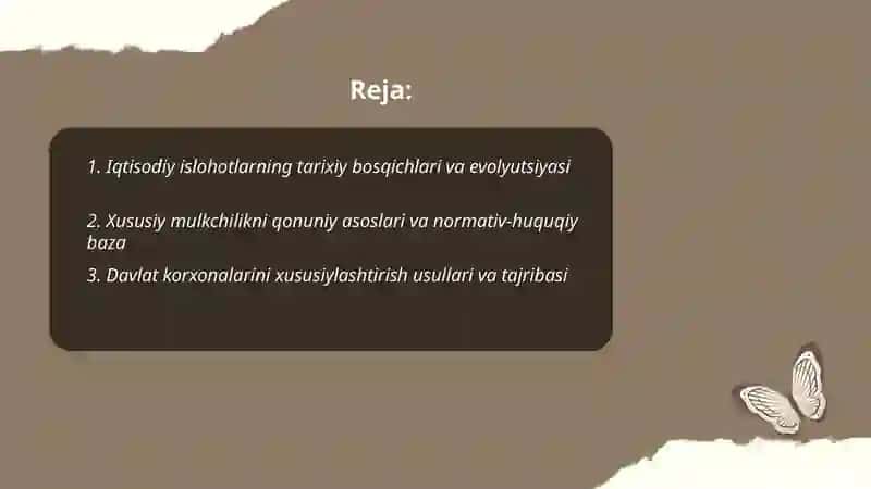 Iqtisodiy islohotlar, xususiy mulkchilikning shakllanishi by Jamolova Ruxshona 2