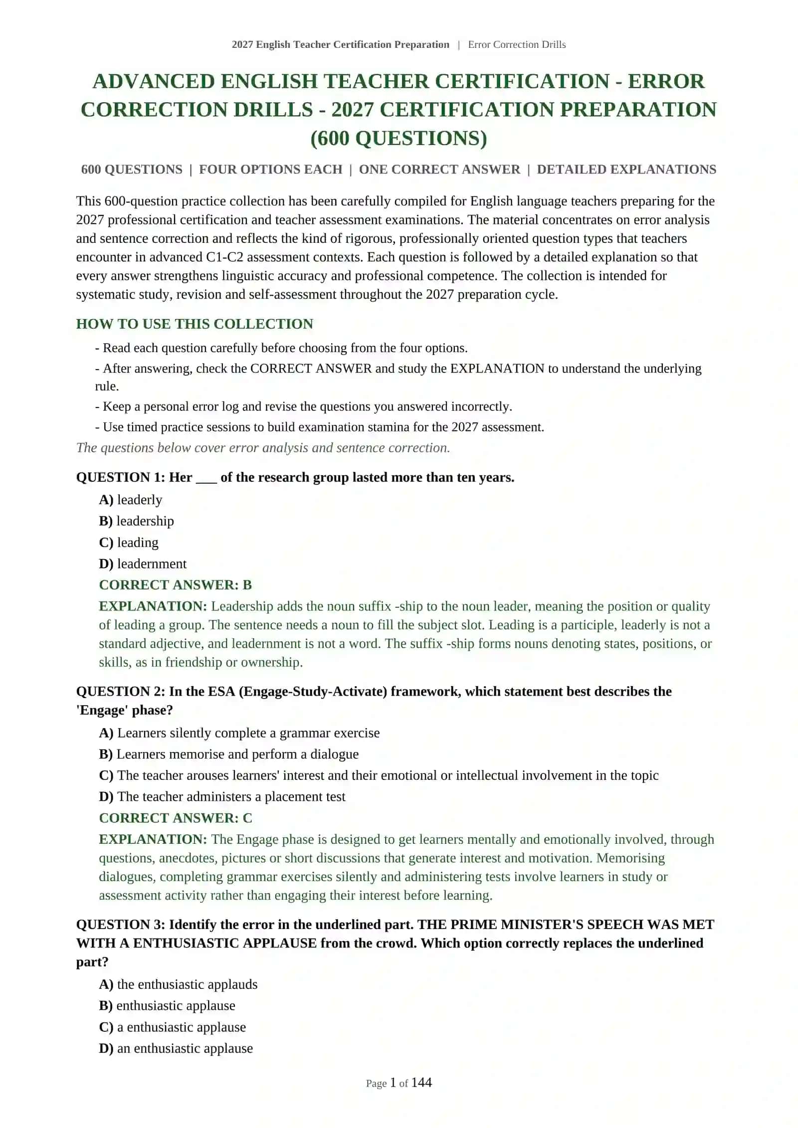 2027 English Teacher Certification Preparation | Error Correction Drills 2