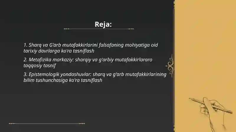 Falsafaning mohiyatiga oid sharq va Gʻarb mutafakirlarni tasniflash 2