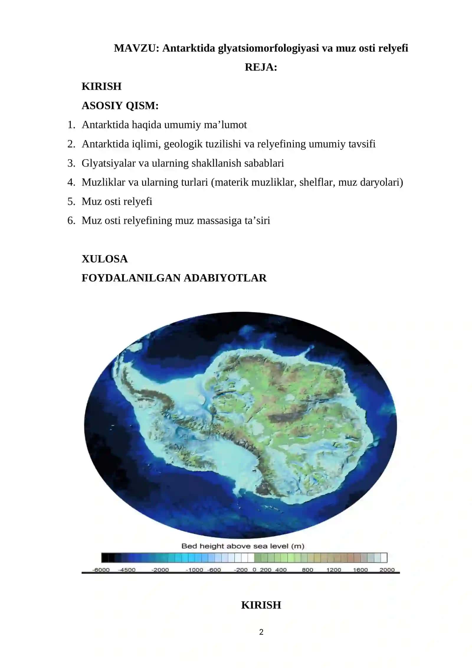 Antarktida glyatsiomorfologiyasi va muz osti relyefi KURS ISHI 2