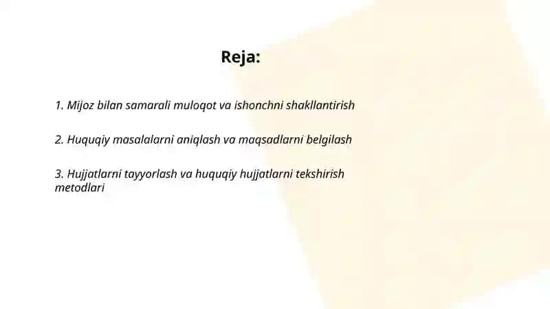Huquqiy konsultatsiya va muzokaralarni muvaffaqiyatli olib borish metodlari 2