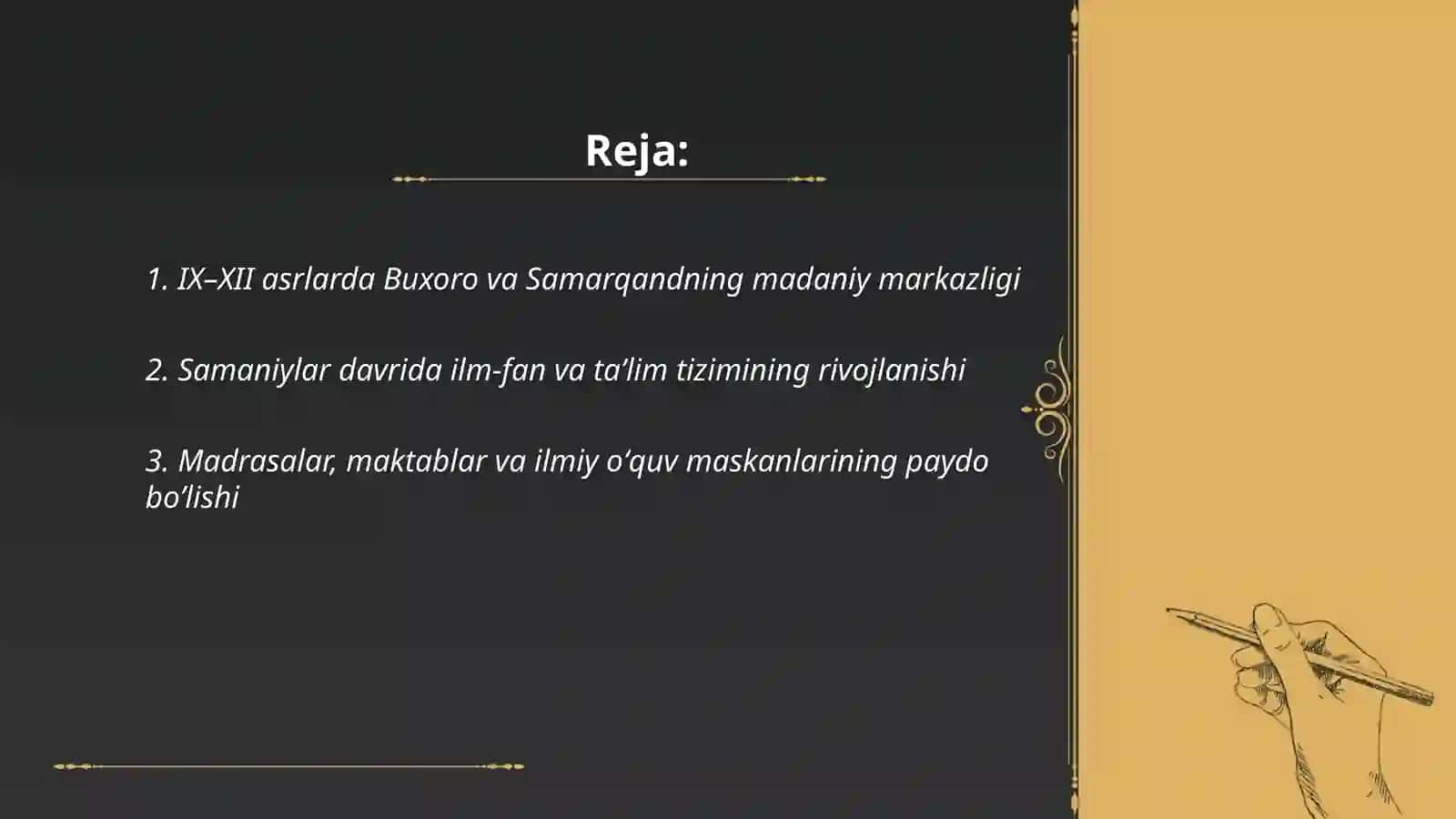 IX-XII asrlarda mamlakatimiz hududida roʼy bergan madaniy uygʼonish 2