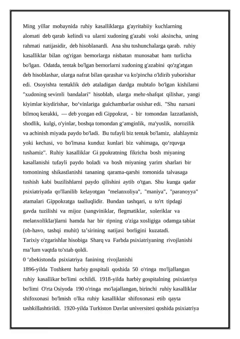 PSIXIATRIYA VA NARKOLOGIYA FANINING RIVOJLANISHI 2