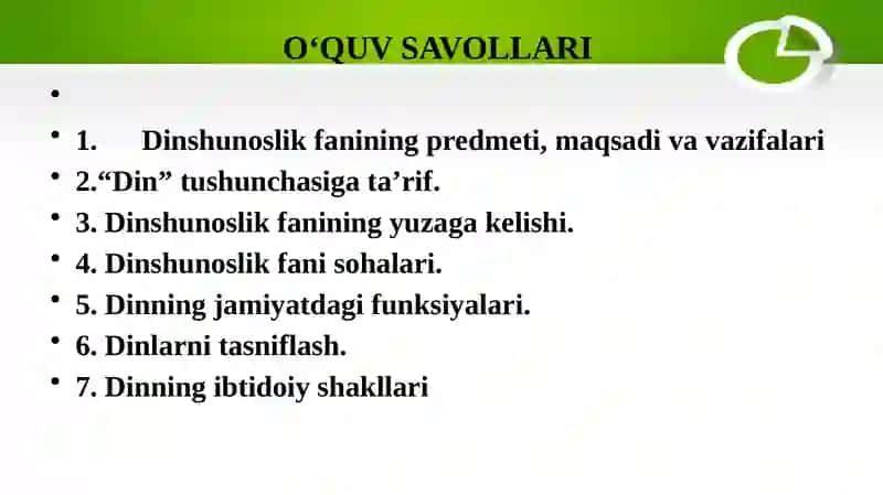 "Dinshunoslik" faniga kirish 2