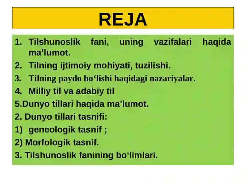 Tilshunoslik fani, uning vazifalari. Tilning ijtimoiy mohiyati, tuzilishi. Tilning paydo bo‘lishi, taraqqiyoti. Milliy til va adabiy til 2