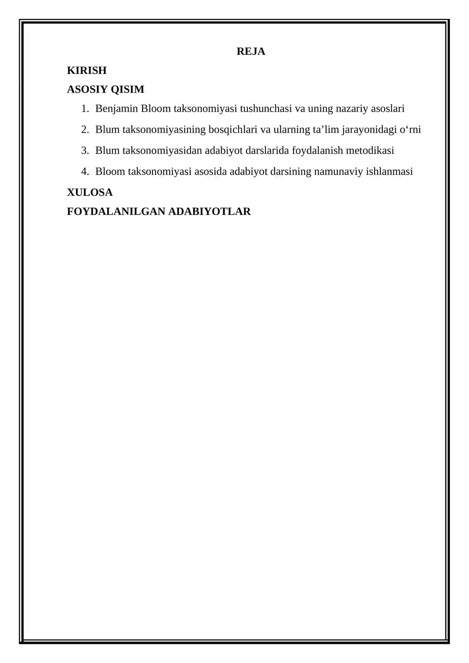 Blum taksonomiyasi va uning adabiyot o‘qitishdagi ahamiyati. 2