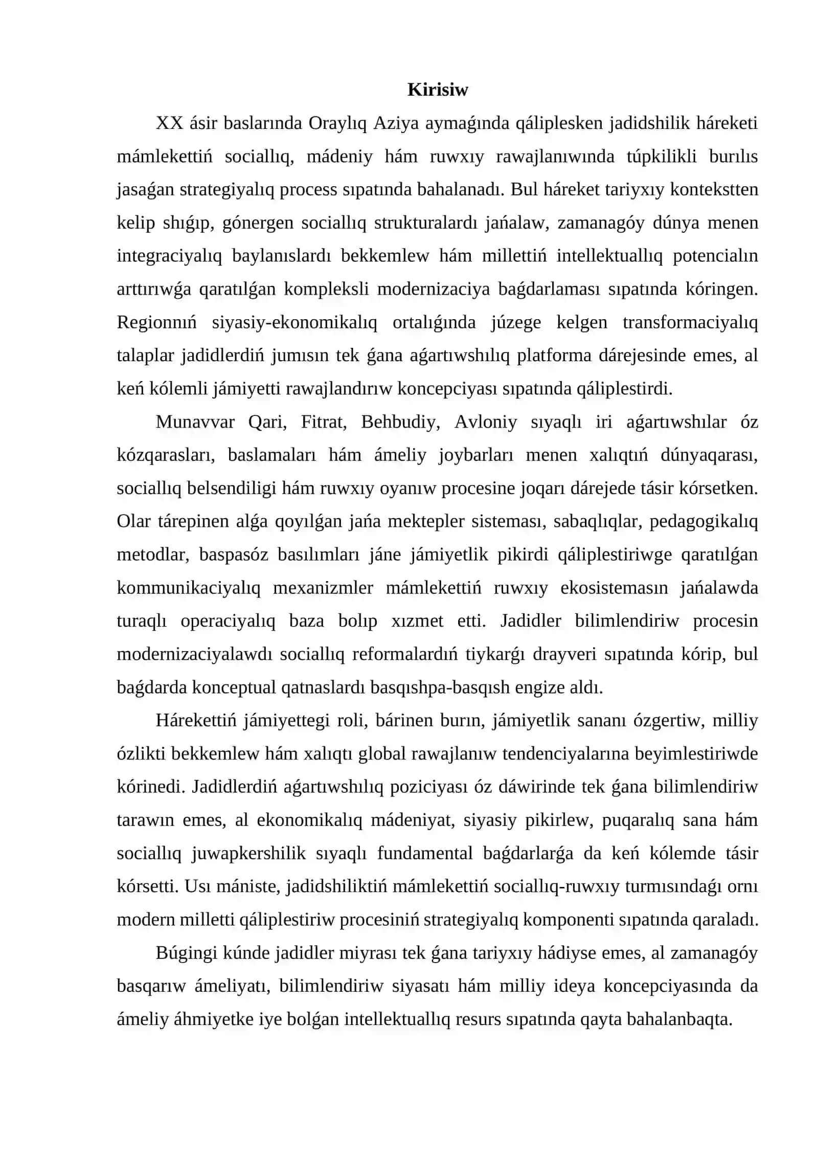Jadid aǵartıwshılarınıń úlkede sociallıq-ruwxıy turmısında tutqan ornı 2