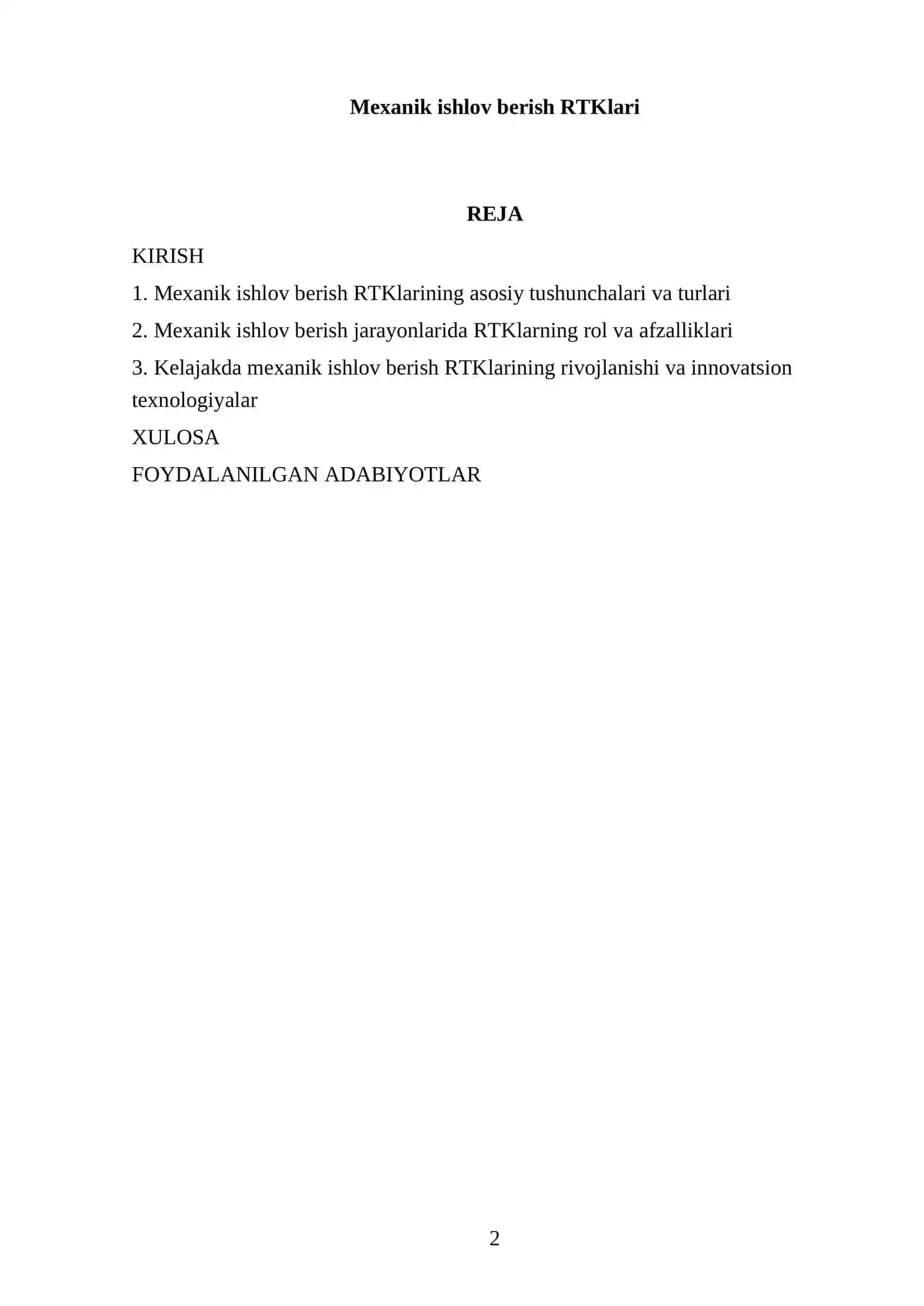 Mexanik ishlov berish RTKlari 2