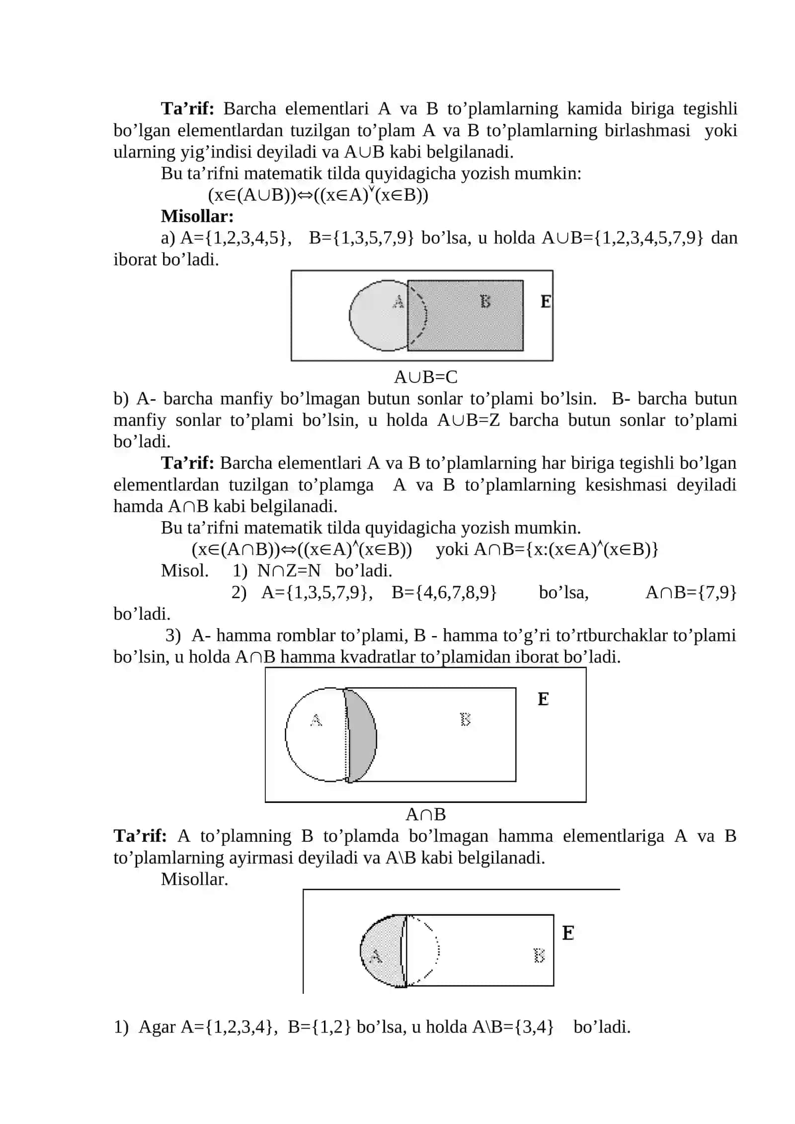 To’plamlar va ular ustida amallarga doir misollar 2