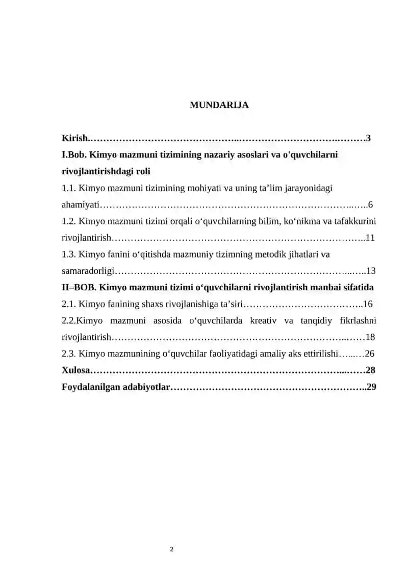 Kimyo mazmuni tizimi o‘quvchilarni rivojlantirish manbai  ekanligi 2