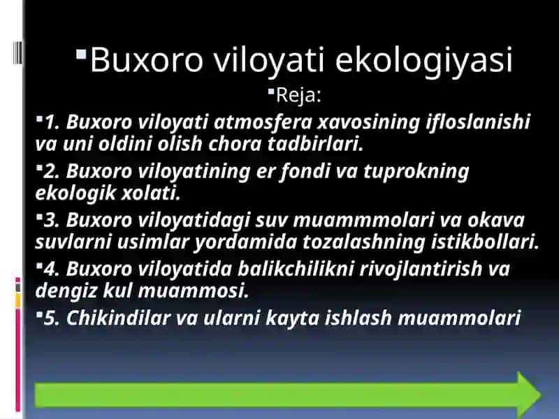 Buxoroviloyati Ekologiyasi 2