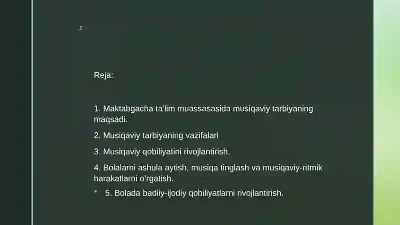 Musiqa mashgʻulotlarini tashkil etish va oʻtkazish303 huruj talabasi 2
