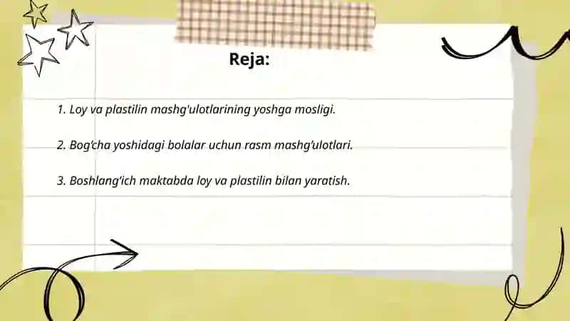 Rasm mashg'ulotlari loy plastlin misolida 2