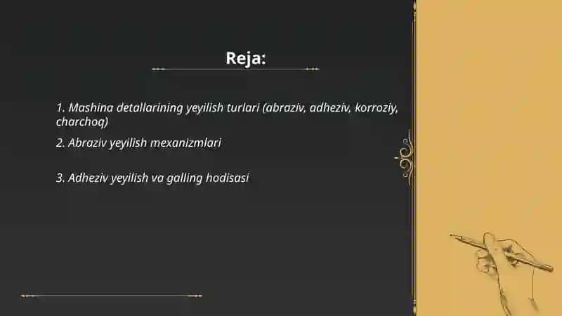 Mashina detallarining yeyilishi 2