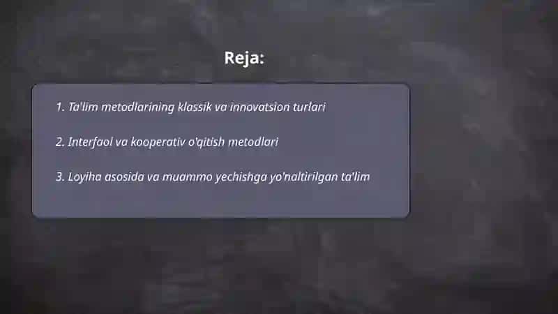 Ta'lim metodlari va vositalari,ta'limni tashkil etish shakllari,turlari va Abdulla Avloniy taʼlim tarbiya haqidagi oʻz fikrlari 2