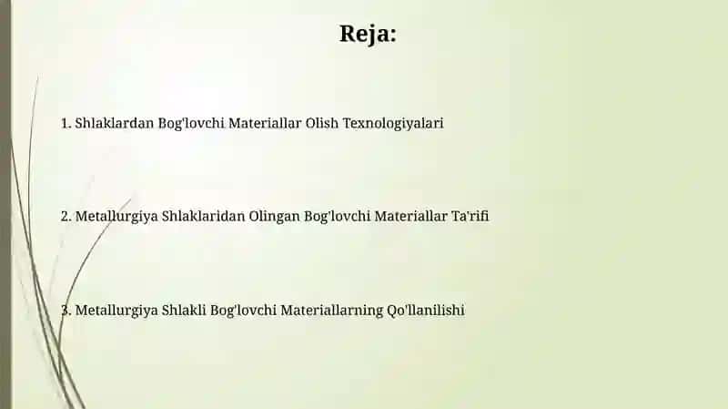 Metallurgiya Shlaklaridan Olingan Bog'lovchi Materiallar Ta'rifi 2