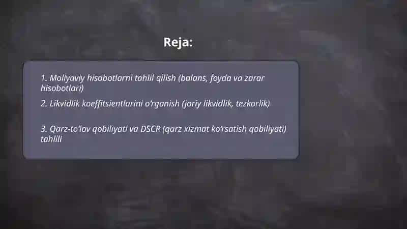 Kreditga layoqatlilikni baholash va tahlil qilishning asosiy usullari 2