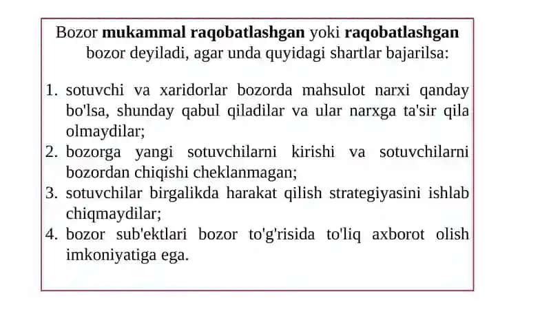 Raqobatlashgan bozorda, qisqa muddatli oraliq da firma foydasini maksimallashtirish va uning taklifi 2