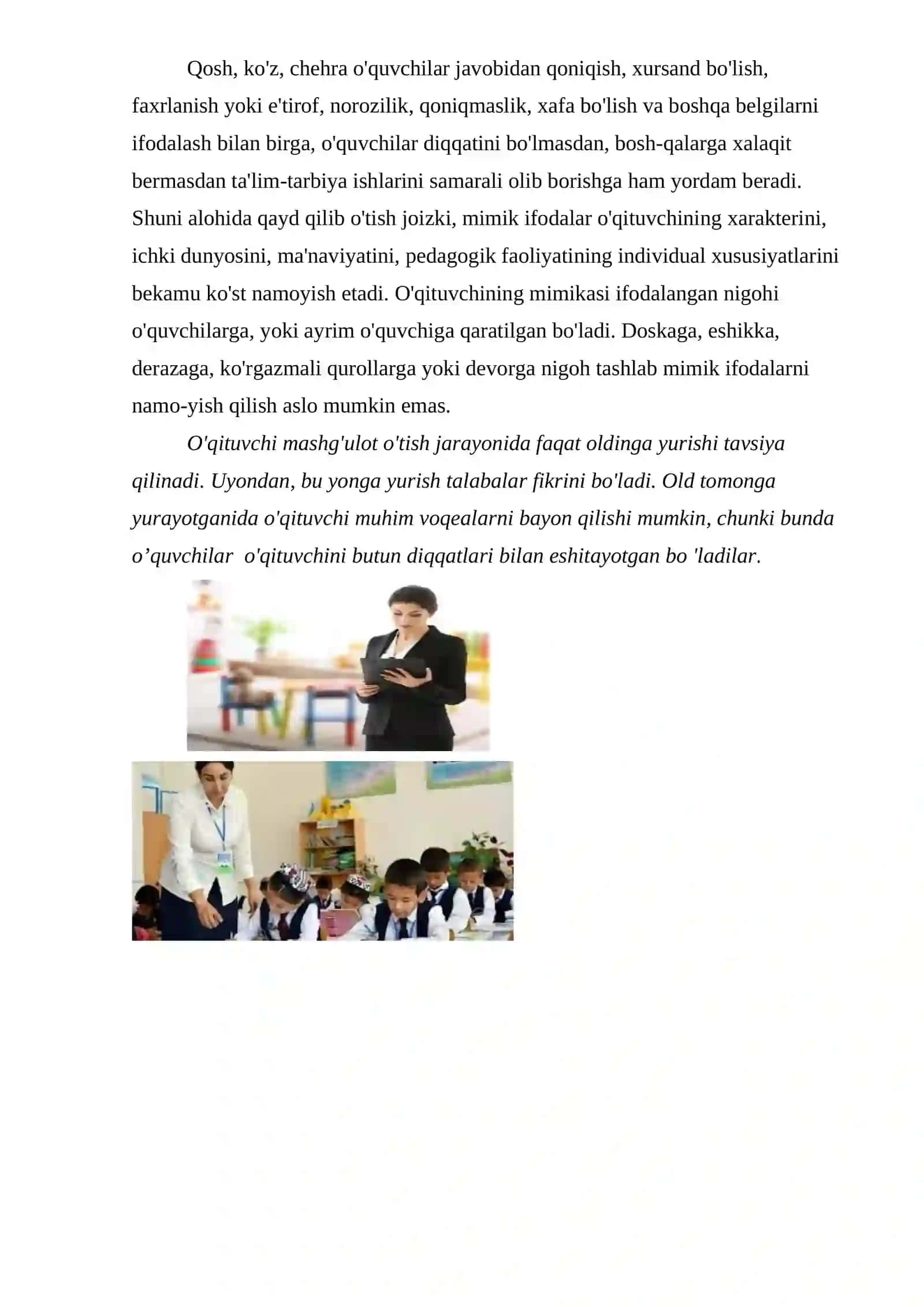 Pedagogik texnikani namoyon etishda o'qituvchining tashqi ko'rinishi 2