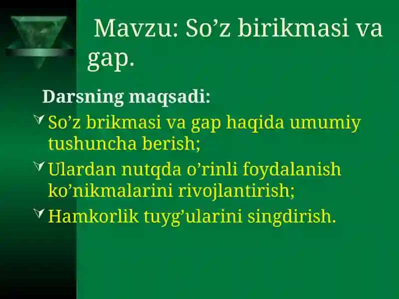 So’z birikmasi va gap - O’qituvchi Qodirova Sayyoraning Slaydi 2
