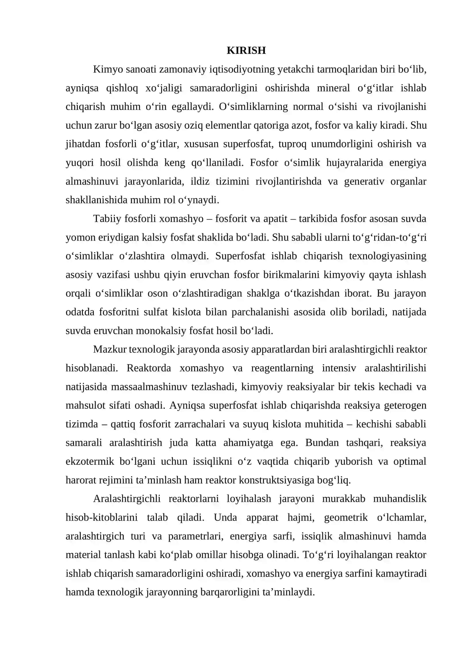 Superfosfat ishlab chiqarishda aralashtirgichli reaktorni loyihalash. V=9m3 2
