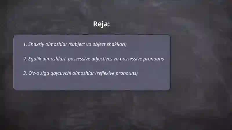 Shaxsiy olmoshlar va ularning funksiyalari 2