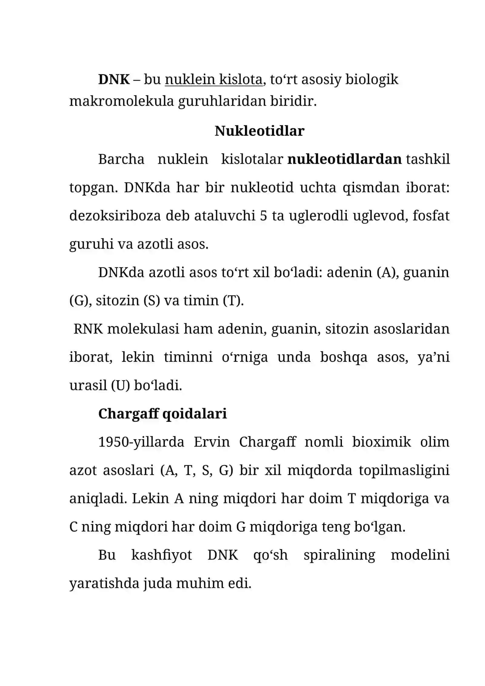 Umumiy kimyo va fizika fanidan Dnk va Rnk tuzilishi 2