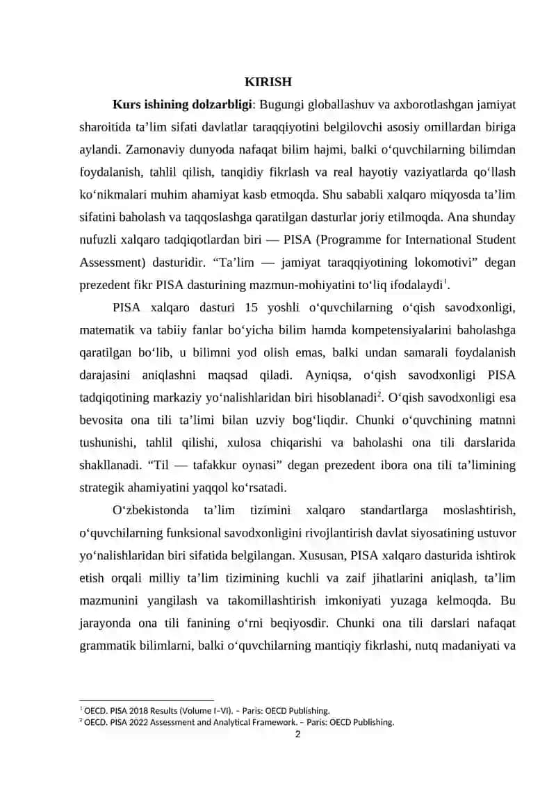 PISA xalqaro dasturi va til ta’limi 2