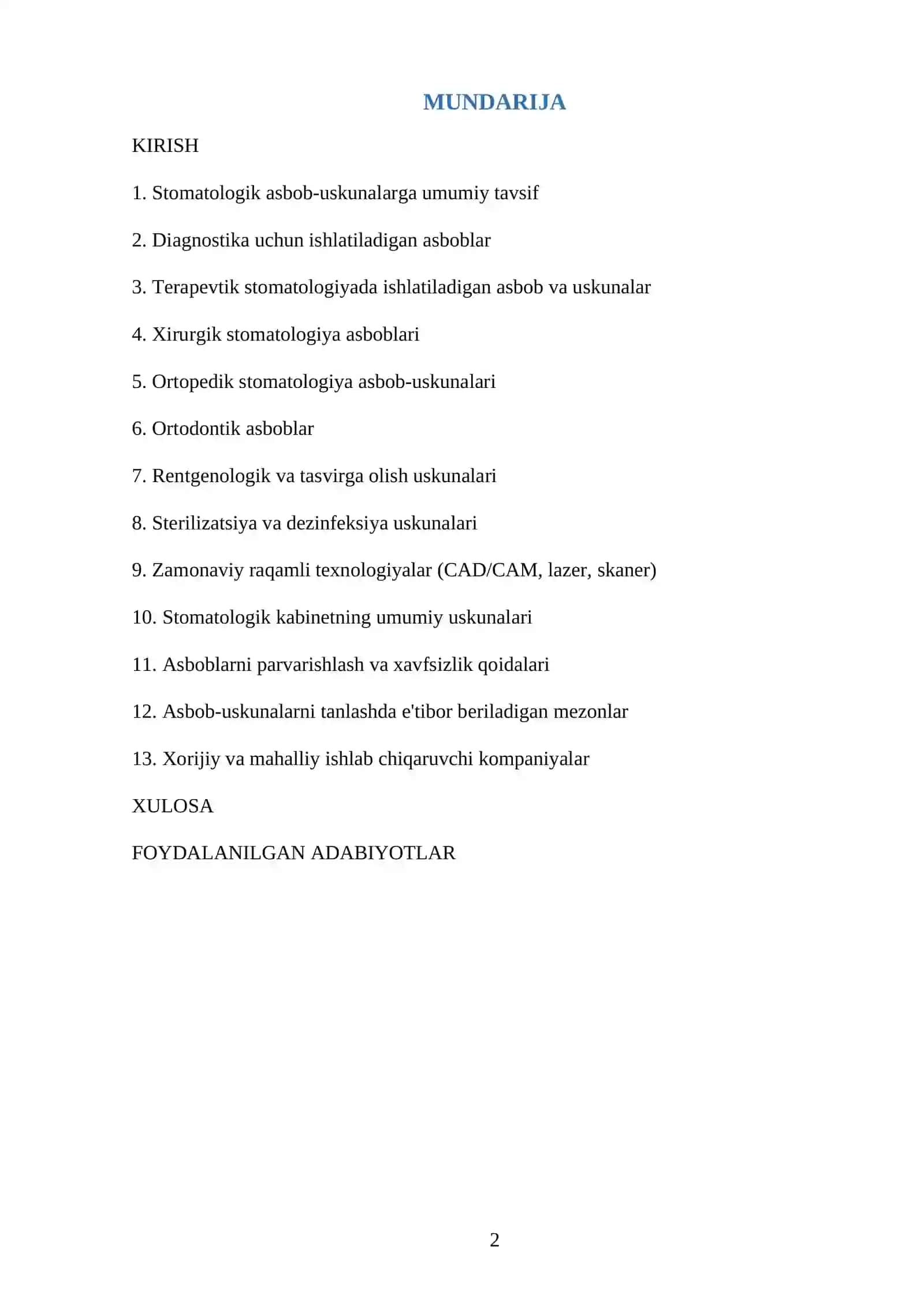 Stomatologiya va uning Boʻlimlarida Ishlatiladigan asboblar va uskunalar 2