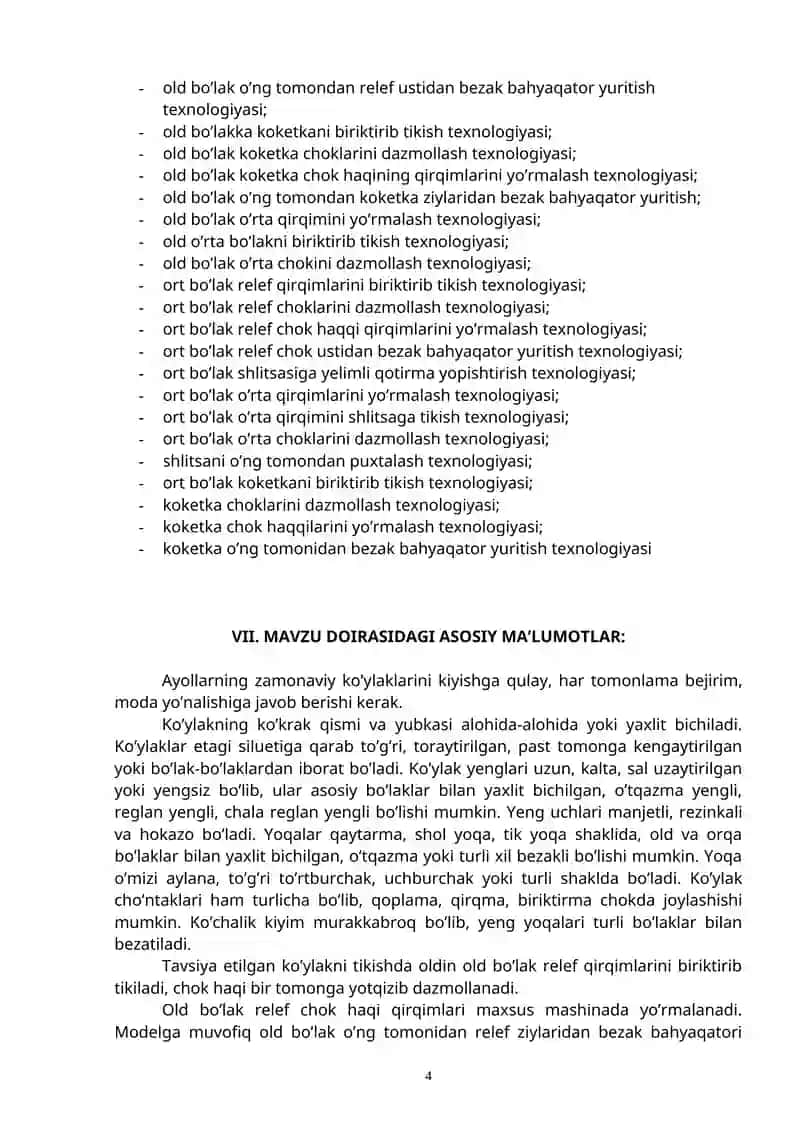 Ayollar ko’ylagining old va orqa bo’laklarini tayyorlash 2