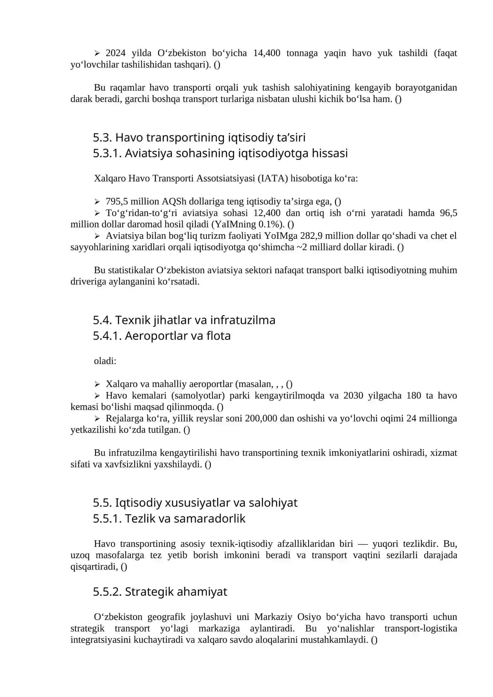 Havo Transportining Asosiy Texnik-Iqtisodiy Xususiyatlari 2