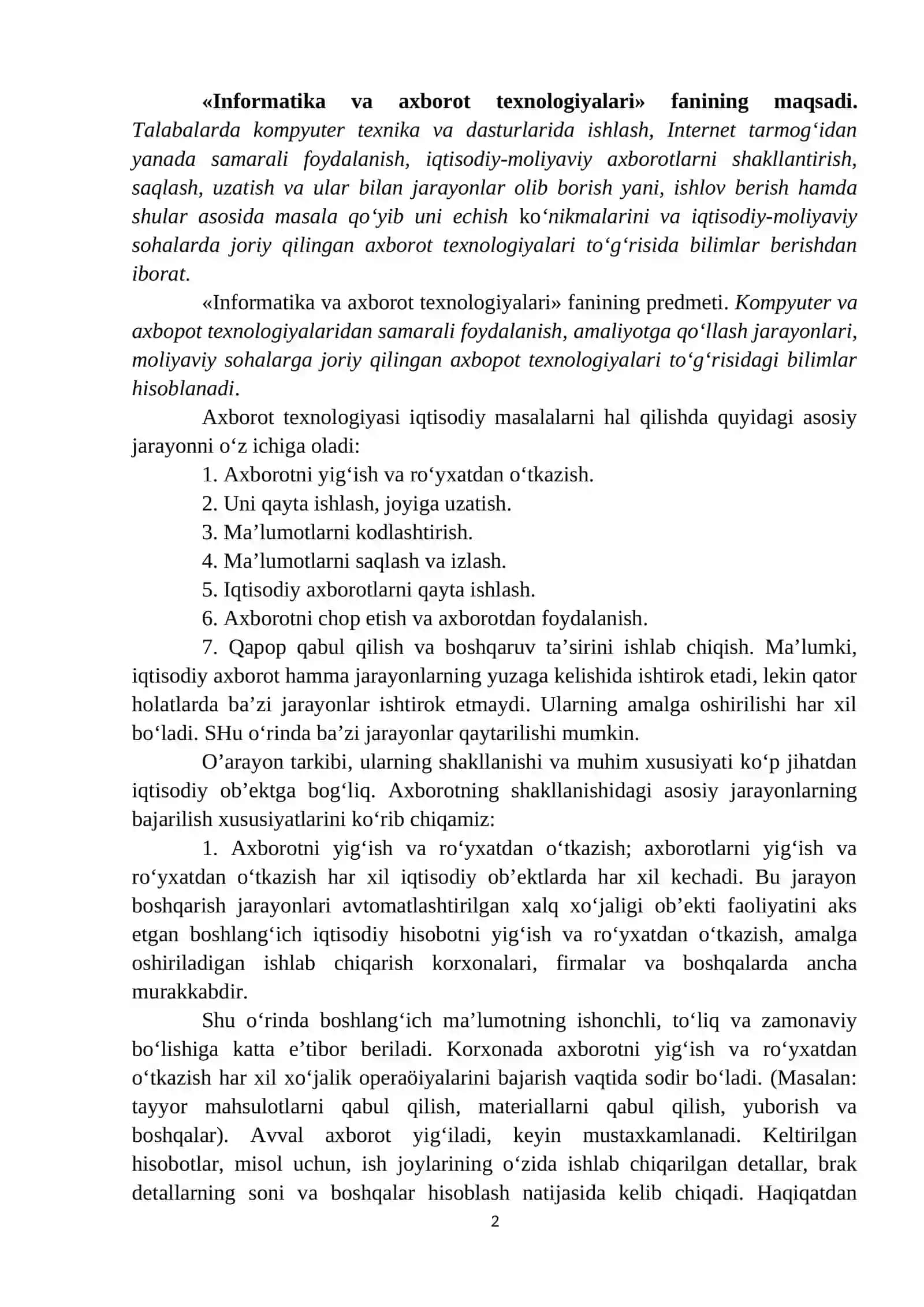 Axborot-kommunikasiya texnologiyalari-ning iqtisodi-yotdagi o’rni va vazifalari 2