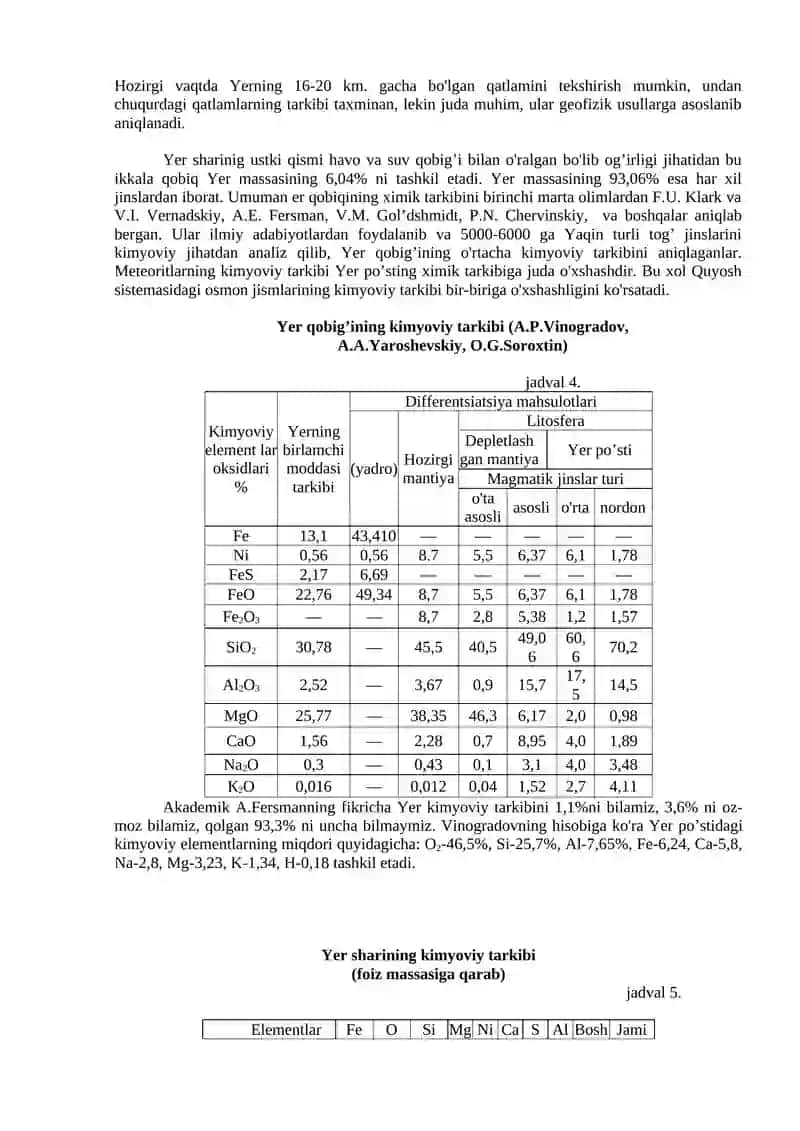 Yer po’stining kimyoviy va mineral tarkibi 2