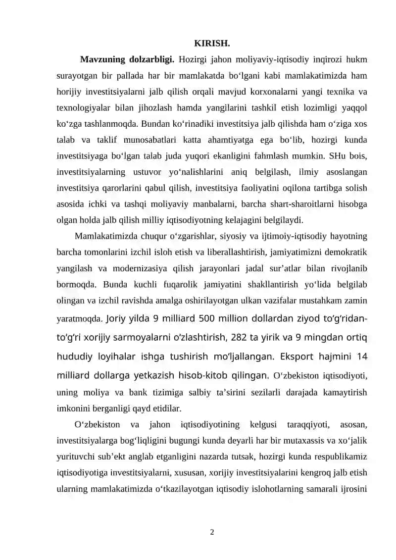 O'ZBEKISTON RESPUBLIKASINING INVESTITSIYA SIYOSATI 2