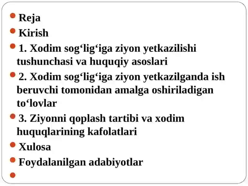 Xodimning sog‘lig‘iga ziyon yetkazilganligi munosabati bilan ish beruvchi tomonidan amalga oshiriladigan to‘lovlar 2