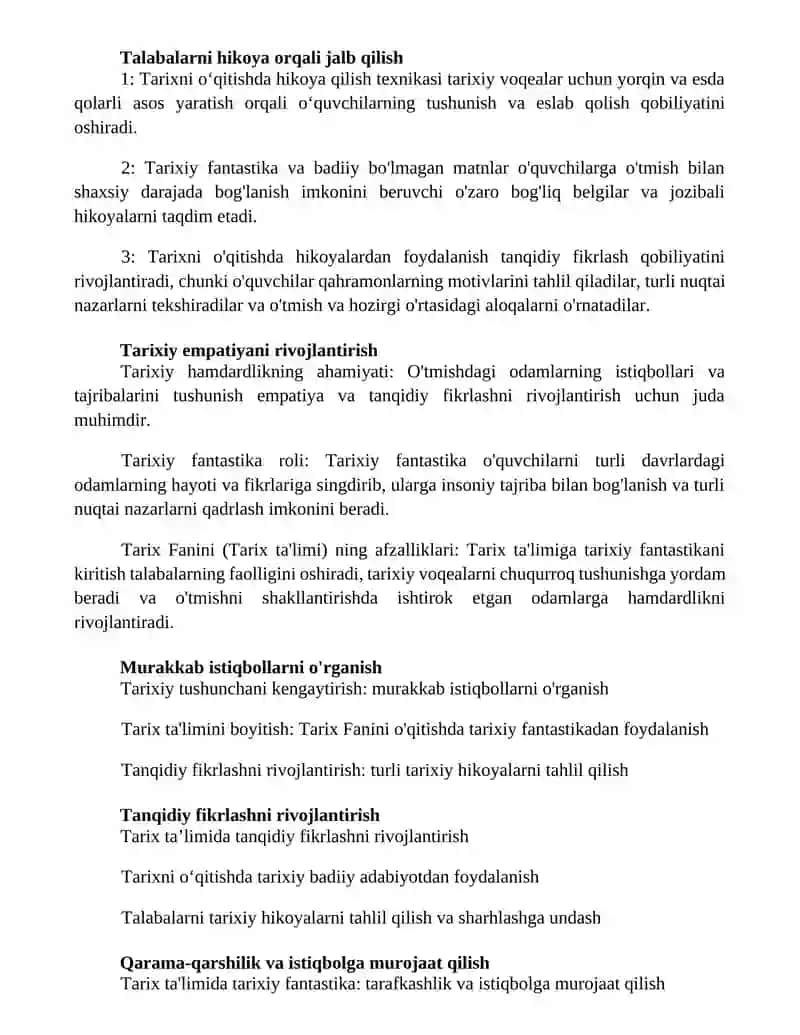 Tarix Fanini OʻQitishda Tarixiy Badiiy Adabiyotlardan Foydalanish 2