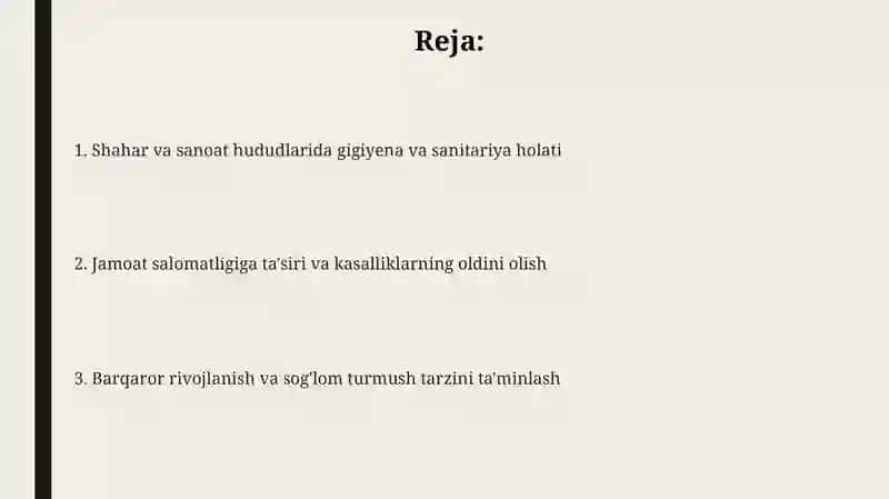 Shahar va sanoat rayonlarda gigena sanitariya axoli salomatligi 2