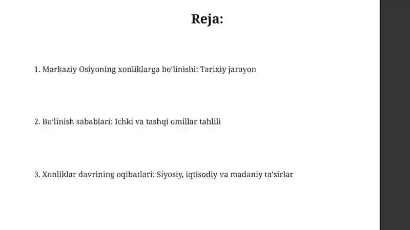 Markaziy Osiyoning xonliklarga boʻlinishi: tarixiy jarayon 2